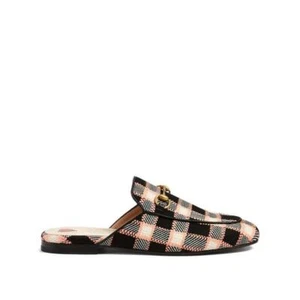 Sandalias Gucci Princetown Tweed a cuadros jarra plana mula deslizable $790 - Imagen 1 de 12