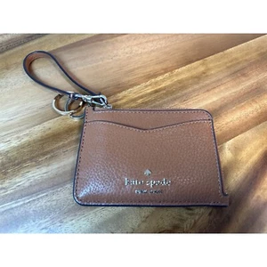 Kate Spade Lelia Pebbled Brown Leather Wristlet Card Holder Keychain - Picture 1 of 6