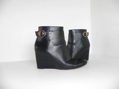 Botín Tory Burch Sofia Cuña Negro Cuero Genuino Talla 6.5 M Foto 1 de 4