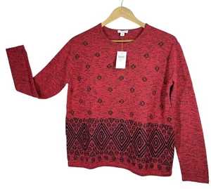 Suéter para mujer J. JILL talla XS rojo con diseño negro copo de nieve mezcla algodón NUEVO - Imagen 1 de 11
