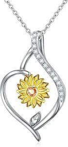 STUNNING Sunflower CZ Pendant Necklace Women Chain Pendant 925 Sterling Silver - Picture 1 of 5