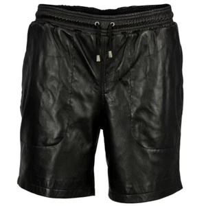 Men's Real Lamb Leather Shorts Drawstring Closure Lamb Leather Shorts - Picture 1 of 4