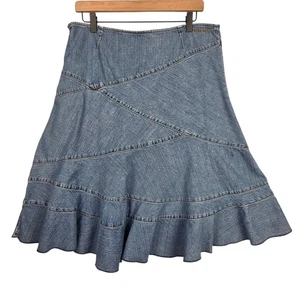 DKNY Jeans donna gonna denim 14 stonewash patch zip laterale cotone BOHO western - Foto 1 di 10