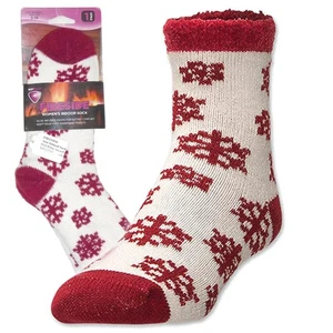 FIRESIDE Womens Red Snowflakes ALOE INFUSED SOCKS Warm & Toasty NIP Size 5-10 - Picture 1 of 3