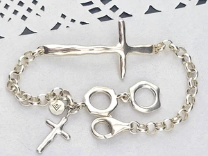Unisex Silpada Sterling 925 Silver in Good Faith Cross 8" Bracelet B2896 11gm - Picture 1 of 8