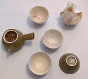 Japanische Kutani Ware Stil Kyusu Keramik Teekanne grün 5 Tassen ohne Deckel orig Box - Bild 1 von 11