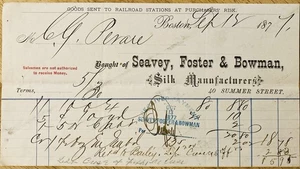 1877 BILLHEAD~SEAVEY, FOSTER & BOWMAN CO. SUMMER ST. BOSTON. SILK MFG. CO. - Picture 1 of 1