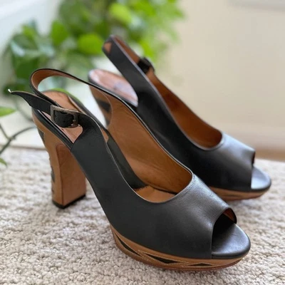 John Fluevog BUNFORD MIRACLE PLATFORM Leather STAINED GLASS Slingback Heels 8.5 - Image 1 of 4