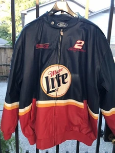 Rusty Wallace Miller Lite NASCAR Leather Bomber Jacket Ford Racing Size XXL - Bild 1 von 11