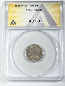 1866 Three Cent Nickel : ANACS AU58 - Picture 1 of 4