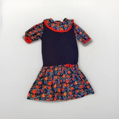 Vestido Vintage Polly Flinders Cuello Cintura Caída Niñas Talla 14 Azul Marino Rojo Rosas Foto 1 de 3