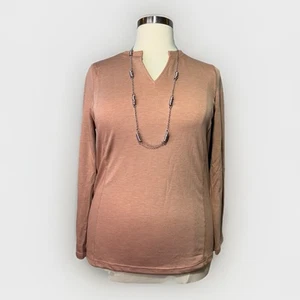 Mono B Tunic 2XL Light Terracotta Long Sleeve Ribbed Sides Split Neck Soft Top - Picture 1 of 7