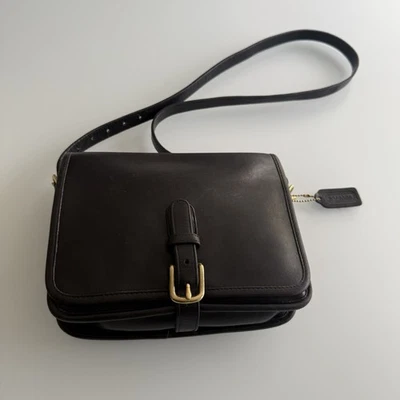 Vtg Coach NYC Black Leather Saddle Pouch 9590 Shoulder Bag NYC - Image 1 of 4