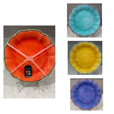 Set 4 NAUTICA FIESTA MELAMINE Turquoise Orange Yellow Blue Hobnail Dinner Plates - Image 1 of 4