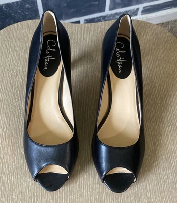 Cole Haan Bomba Peep Toe Cuero Negro Mujer’s Talla 10B Clásico Profesional Foto 1 de 4