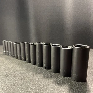 NICE Snap-On 3/8" Flank Drive METRIC DEEP 6 Point Impact Sockets 8-24mm SET 14pc - Foto 1 di 22