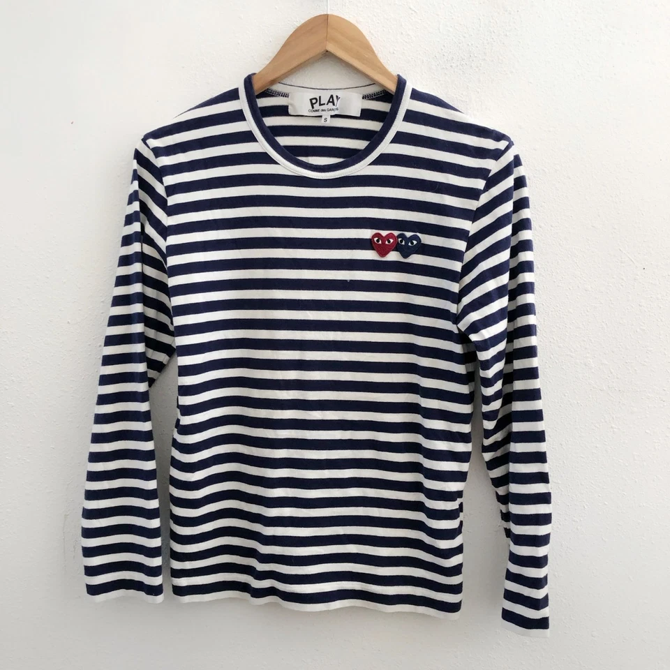 PLAY COMME DES GARÇONS сердце нашивка в полоску хлопок длинным рукавом футболка размер маленький - Изображение 1 из 4