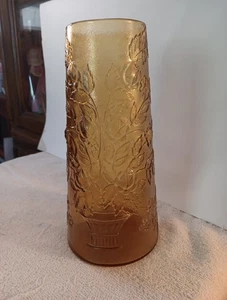 Indiana Glass Golden Roses Embossed Conical Vase - 9.75" Tall. - Picture 1 of 6