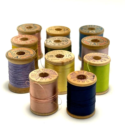 Vintage Silk Thread on Wooden Spools Lot of 11 - Image 1 of 4