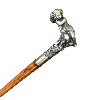 Antiguo bastón bastón bastón vintage de peltre con peso Art Nouveau Foto 1 de 4