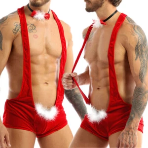 Mens Christmas Mankini Bodysuit Sexy Xmas Jockstrap Wrestling Singlet Underwear - Picture 1 of 16