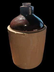 VINTAGE USA RING HANDLE LITTLE BROWN STONEWARE JUG 6" - Picture 1 of 5