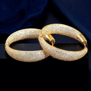18k Gold Filled Big Hoop Earrings made w Swarovski Crystal Designer Inspired - Picture 1 of 11