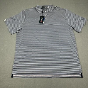 RLX Polo Ralph Lauren Polo Shirt Mens XL Pink Blue Striped Short Sleeve Golf NEW - Picture 1 of 12