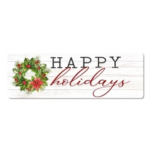 Happy Holidays Christmas Wreath Holiday Vintage Rustic Metal Sign 106180065020 - Picture 1 of 7