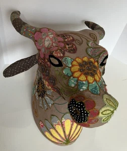 Large Fabric Covered Taxidermy made in India Nandi Cow Head - Picture 1 of 10