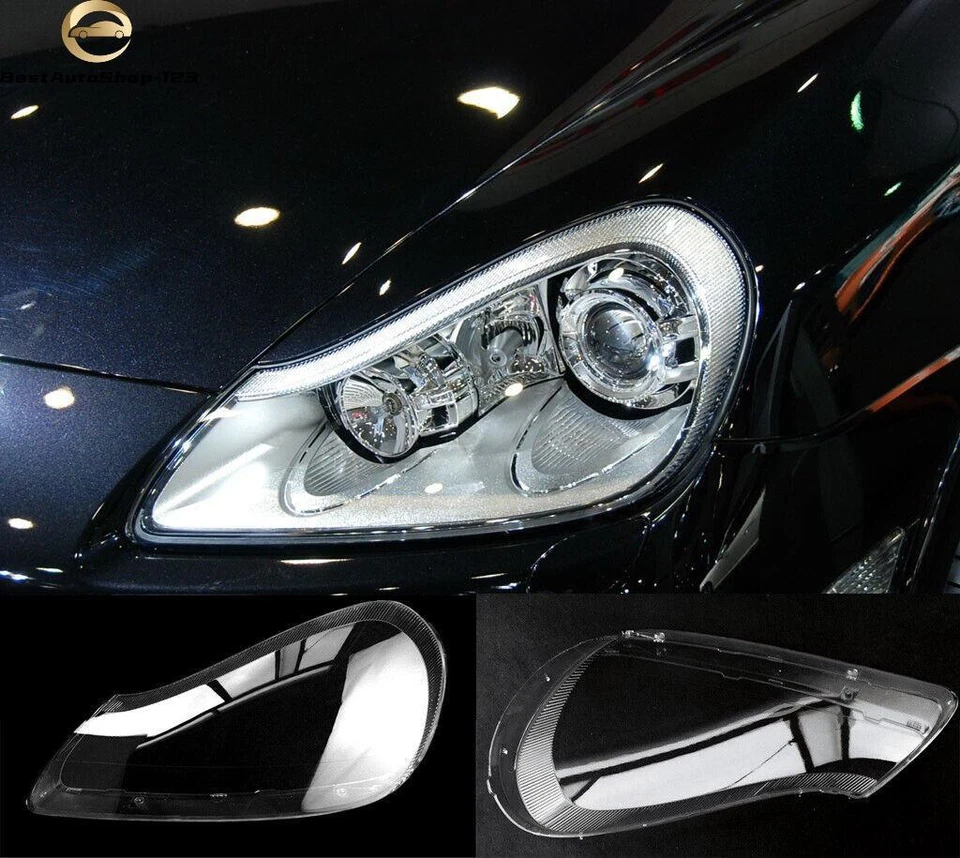 For Porsche Cayenne 2008 2009 2010 2PCS Lens Cover Headlight Headlamp LH + RH - Image 1 of 4