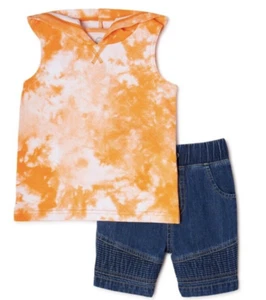 Boys 5T Orange Tie Dye Outfit Tank Top Shirt Shorts Set 2 Piece Hoodie - Picture 1 of 14