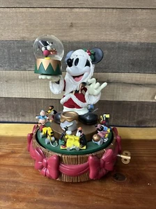 Disney Snow Globe Santa Mickey Mouse Santas Workshop Carousel Works - Picture 1 of 6