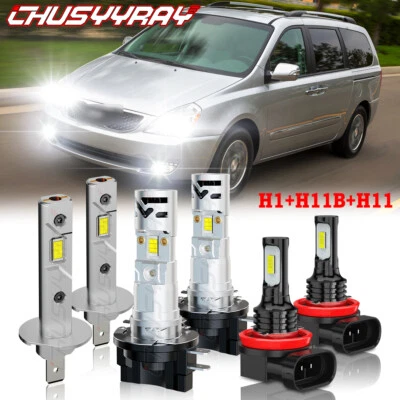 For Kia Sedona 2008-2014 6X 6000K LED Headlight Hi/Lo+Fog lights Bulbs White - Image 1 of 4