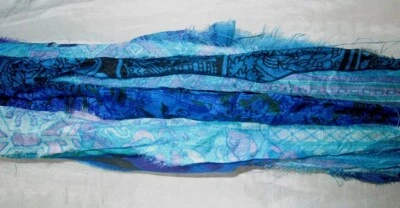 PURE Silk Recycled Sari Ribbon Yarn Aqua SKEINS 12 yards Unstitched tassels ON - Image 1 of 3