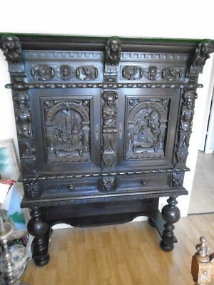 DANEMARK.RARE CREDENCE datée:ANNO 1631.SCULPTURES DU ROI FREDERIC III+ LA REINE - Photo 1/4