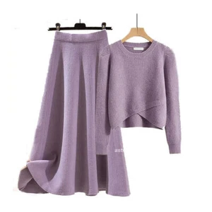 Skirt Set Pullover Sweater Skirt Women's Winter 2 Piece Sweater Autumn Set Skirt - Picture 1 of 14
