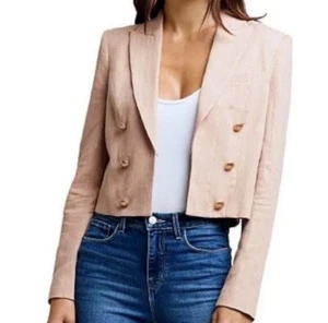 L'Agence Pink & Gold Shimmer Striped Inez Cropped Linen Blend Blazer Size 6 NWT - Picture 1 of 9