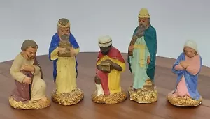 Set presepe vintage in argilla francese dipinto a mano made in France 5 pezzi - Foto 1 di 11