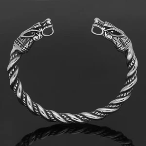 Men Silver Norse Viking Wolf Head Cuff Bracelet Stainless Steel Jewelry Gift - Picture 1 of 4