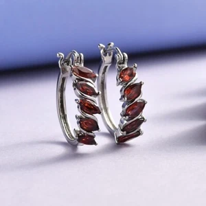 2.75 ct marquise cut garnet Women Hoop Earring In 925 Sterling Silver - Picture 1 of 5