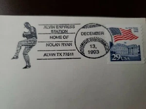 Cartolina baseball primo giorno stazione espresso Nolan Ryan Alvin 1993 timbrata - Foto 1 di 2