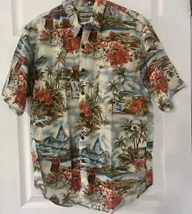 Straight Down mens L Short sleeve hawaiian shirt tropic palm tree paradise camp - Picture 1 of 4