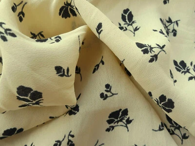 Rayon Crepe Fabric by the Yard Ivory with Black Flowers Print #1 9/19 - Image 1 of 3