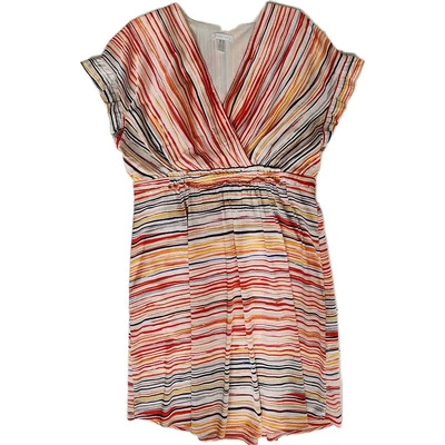 Vestido London Times manga curta cintura franzida listra cítrica simulado 16 - Imagem 1 de 4