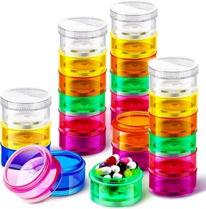 7 Day Stackable Pill Organizer 7 Compartment Round Tower Travel Case 4 Sets - Picture 1 of 11