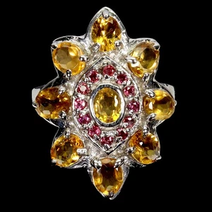 925 Sterling Silver Ring Oval Citrine Rhodolite Natural Gemstone Jewelry Size 8 - Picture 1 of 13