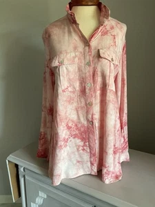 John Mark M Tunic Top Crane Mixed Media Wearable Art Oriental Lace Coastal Artsy - Picture 1 of 3