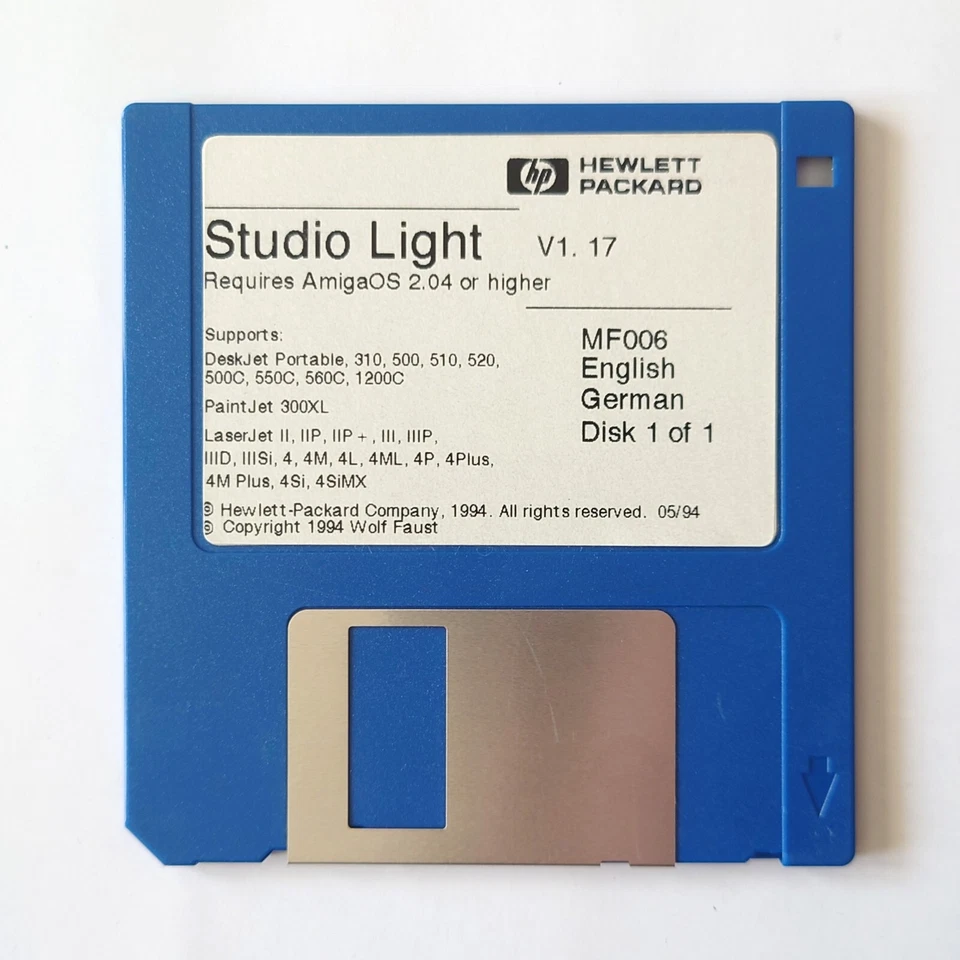 HP Studio Light V1.17 für AmigaOS 2.04 – DeskJet, PaintJet, LaserJet mit Amiga - Bild 1 von 1