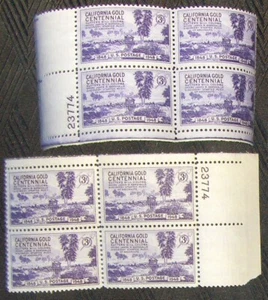 US 3¢ stamp SC #954 California Gold MNH 2 Plate blocks with matching number 1948 - Picture 1 of 1